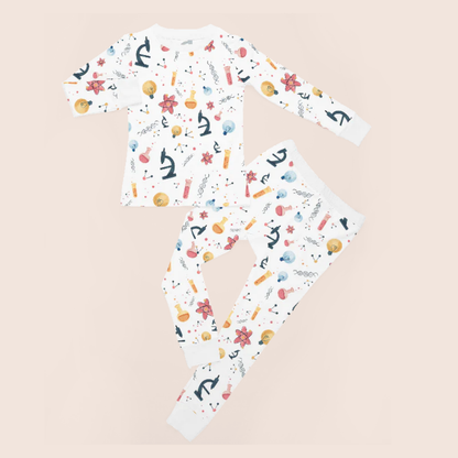 Toddler wearing genetics-themed pyjamas — The Doudna STEM sleepwear