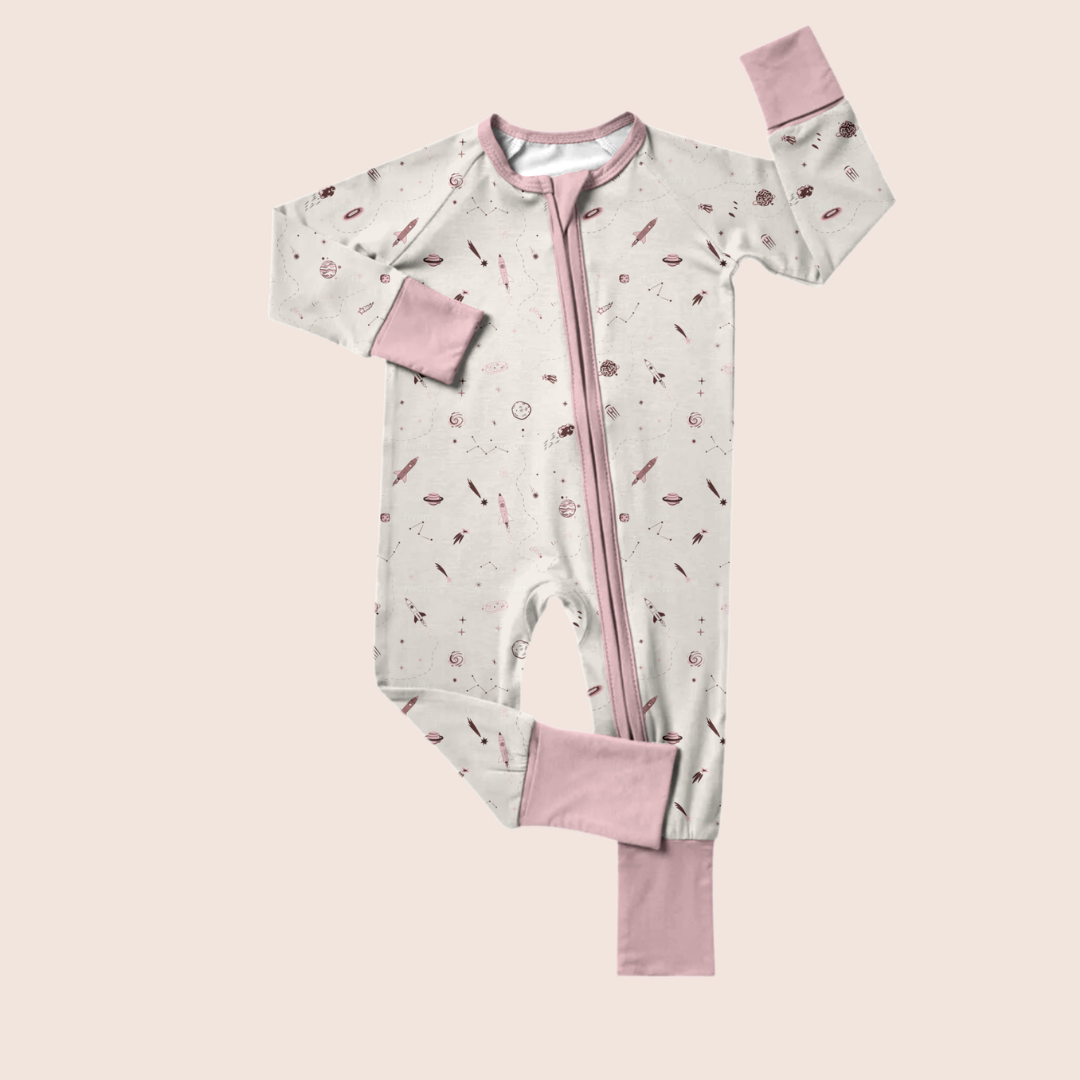 Baby wearing space-themed onesie — The Bondar astronaut inspired bodysuit