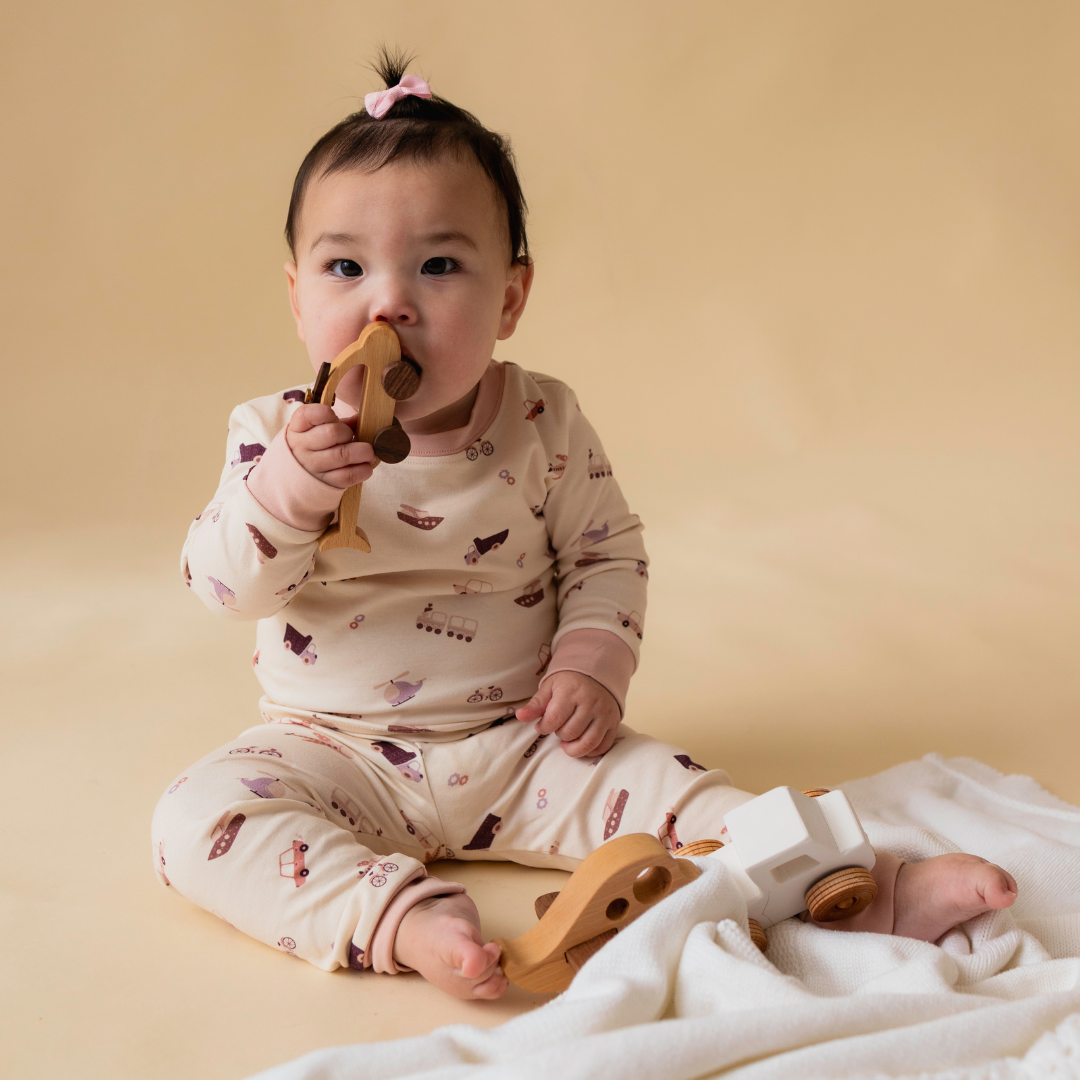 Transportation toddler pyjamas front view — The Earhart collection by Stemmewear