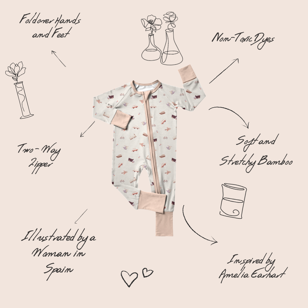 Transportation baby onesie back view — Amelia Earhart inspired design