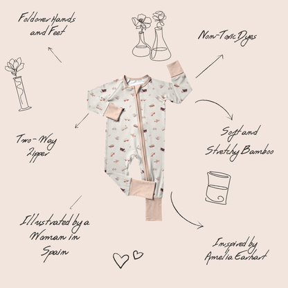 Transportation baby onesie back view — Amelia Earhart inspired design