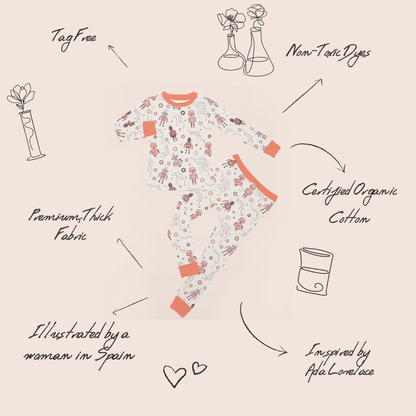 Robot toddler pyjamas back view — Ada Lovelace inspired print