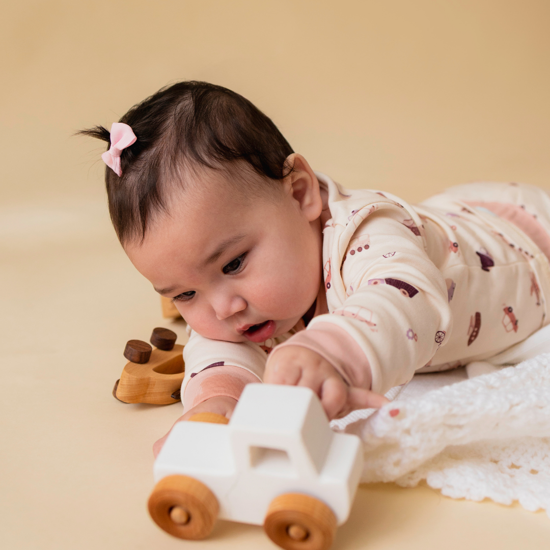 Transportation toddler pyjamas close-up — premium organic cotton fabric