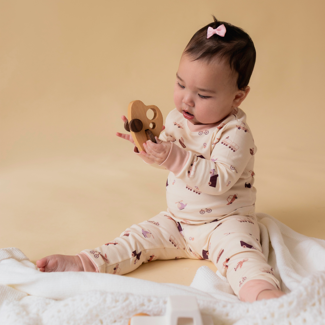 Transportation toddler pyjamas fabric detail — ethically made STEM sleepwear