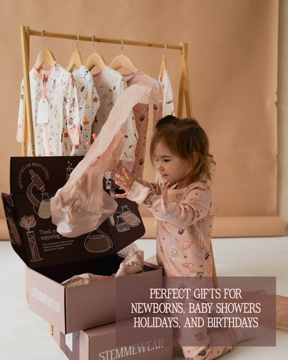 Robot toddler pyjamas packaging — Stemmewear gift-ready presentation